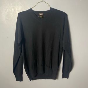 Neiman Marcus Mens L Black Silk Wool Cashmere Long Sleeve V-Neck Sweater